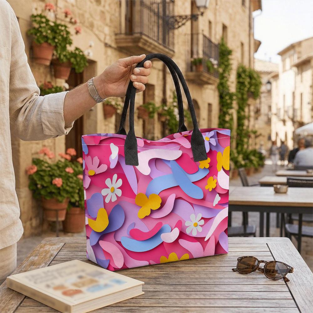 Floral Printed Tote Bag Casual Large Capacity Shoulder Handbag for Daily Use
