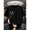Men's 100% pure cotton summer casual loose fashion bird creative pattern printed round neck T-shirt versatile top