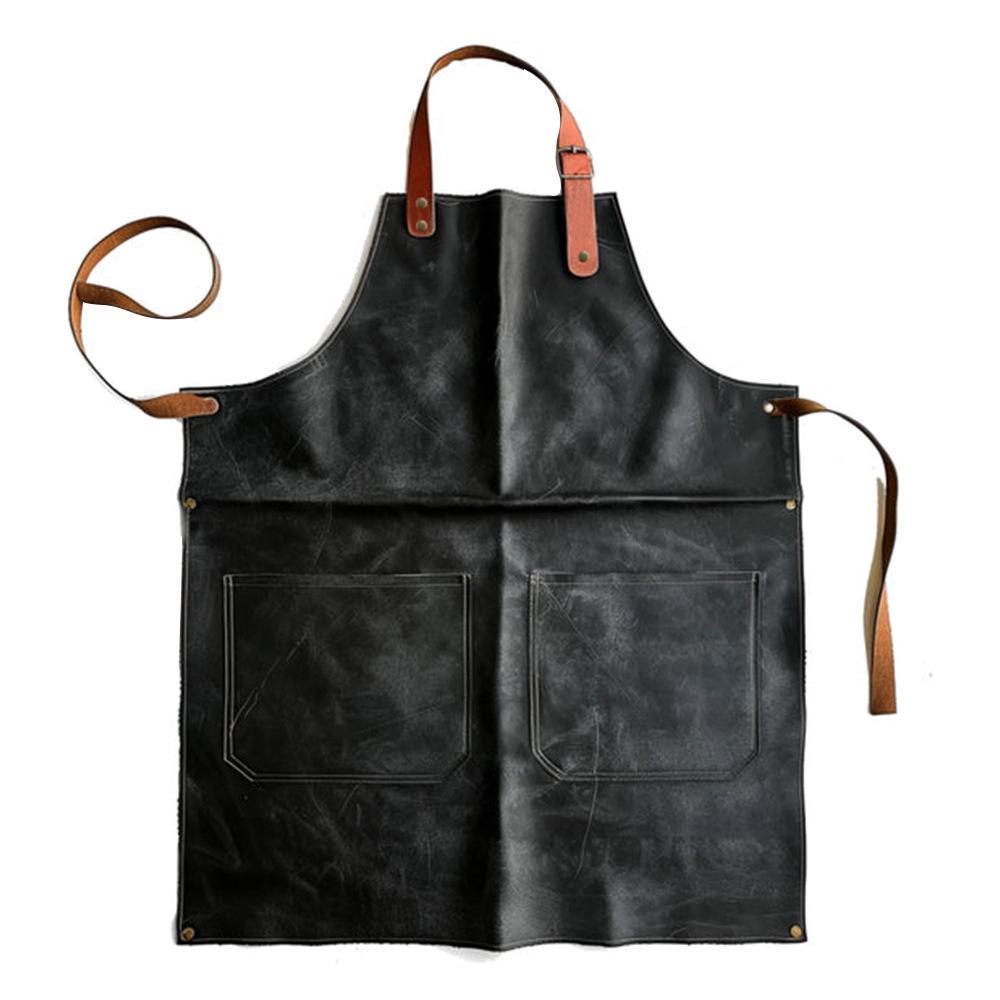 Waterproof PU Leather Apron - Oil-proof Workwear for Coffee Shops, Baking, Catering, BBQ - Unisex Customizable Apron