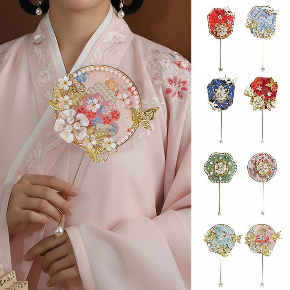 Multicolor DIY Chinese Fan Song Brocade DIY Accessories Mini Handhold Fan Photo Props with Mini Mirror Hand Made Makeup Mirror