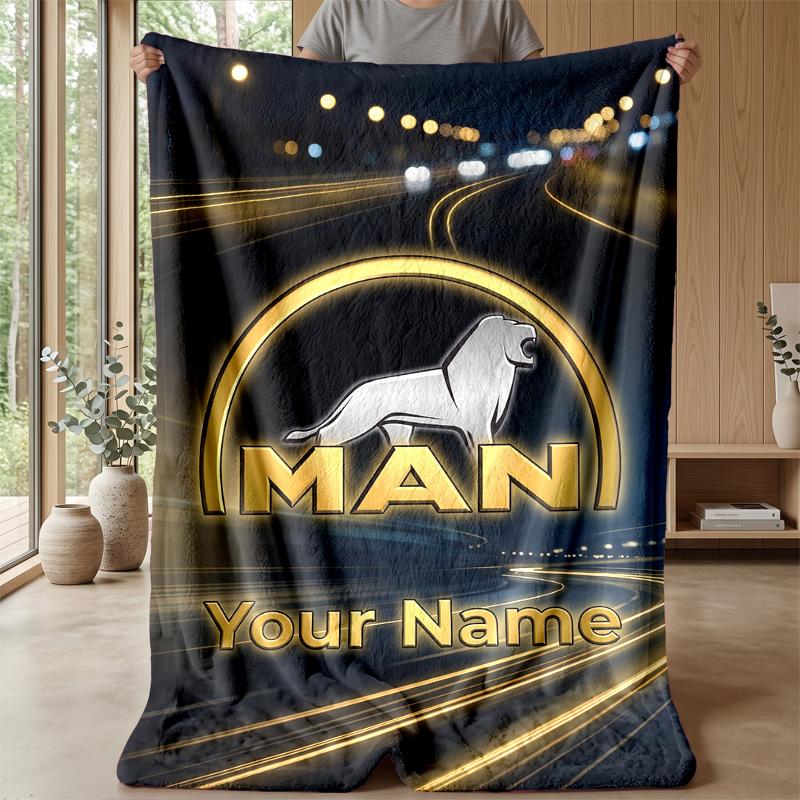 Coperta in Flanella Personalizzata MAN Truck Stampa il Tuo Nome Testo Morbida Calda Coperta Regalo di Festa