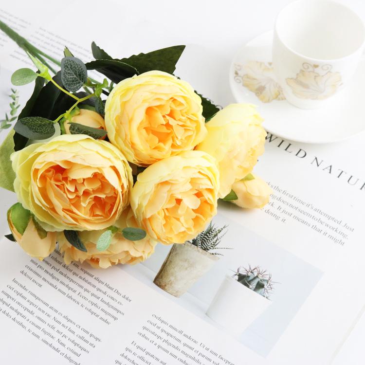 

Artificial Flowers Rose Silk Peony Brial Bouquet Home Room Table Decora Festival Wedding Scrapbook Fake Plant Diy Gift Prop Box 1 pc жёлтый