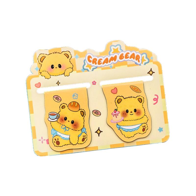 Gift Double Magnetic Cartoon Custard Bear Bookmarks for Students Cute Reading Book Page Kawai Stationery Office School Supplies