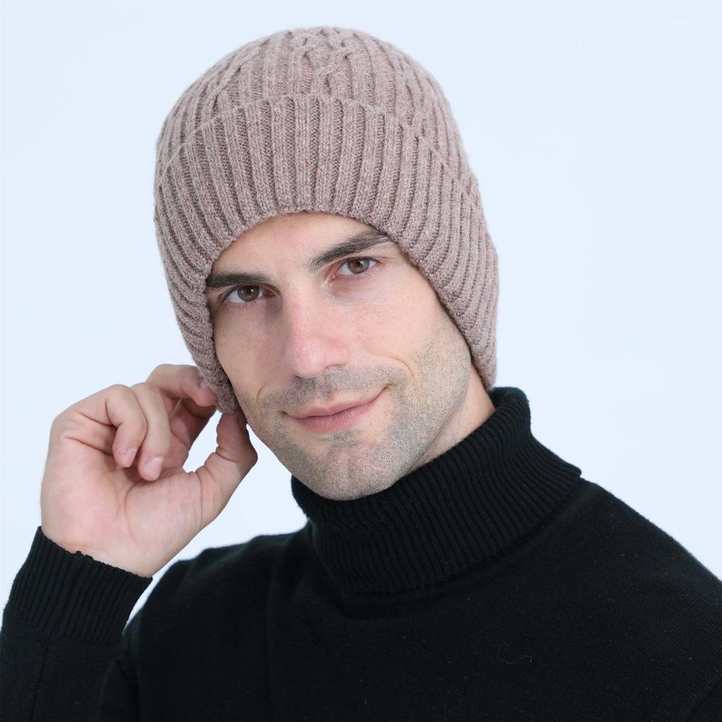 New Plus Velvet Men's Solid Color Knitted Pullover Cap Autumn and Winter Warm Cycling Ear Protection Cap