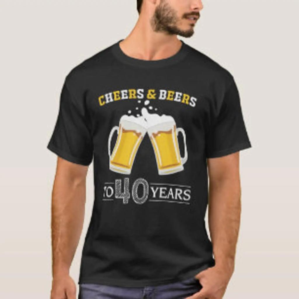 Cheers And Beers To 40 Years Unisexs T Shirt Vintage Stylish Soft Streetwear Slightly Homme Breathable Casual Comfortable