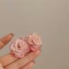 Sweet Retro Pink Chiffon Flower Stud Earrings For Women Elegant Vacation Jewelry