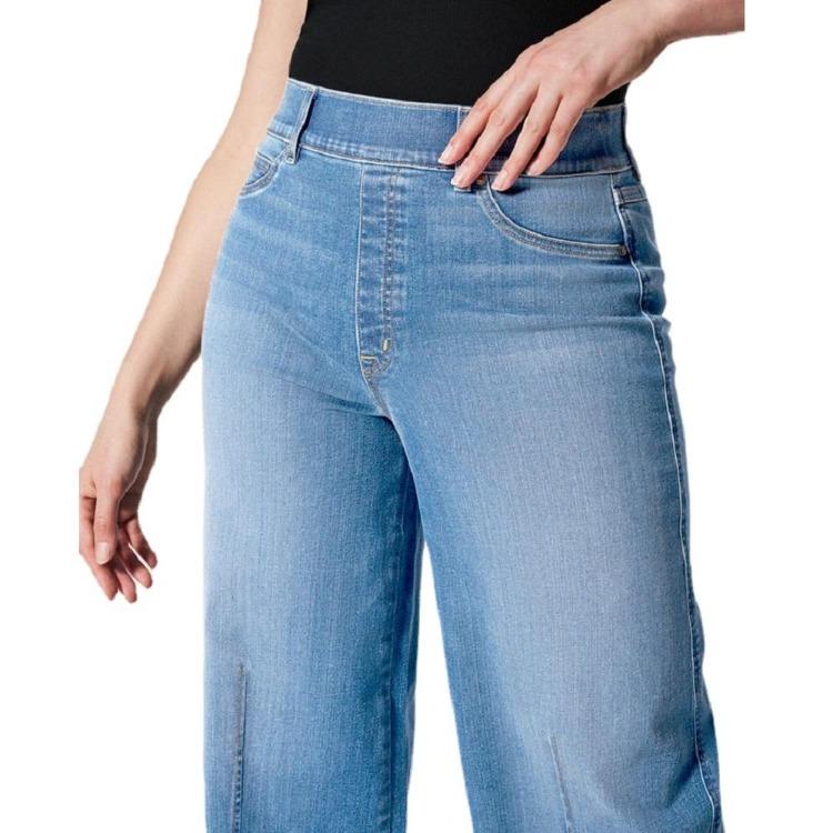 Women Stretch Denim Jeans High Waist Elastic Wide Leg Trousers Casual Long Pants Ladies
