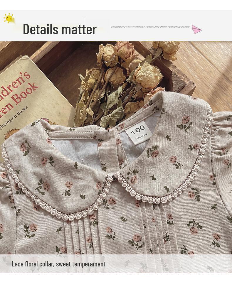 French Floral Doll Collar Long Sleeve Dress: Autumn 2026 Lace-Pleated Princess Style for Girls