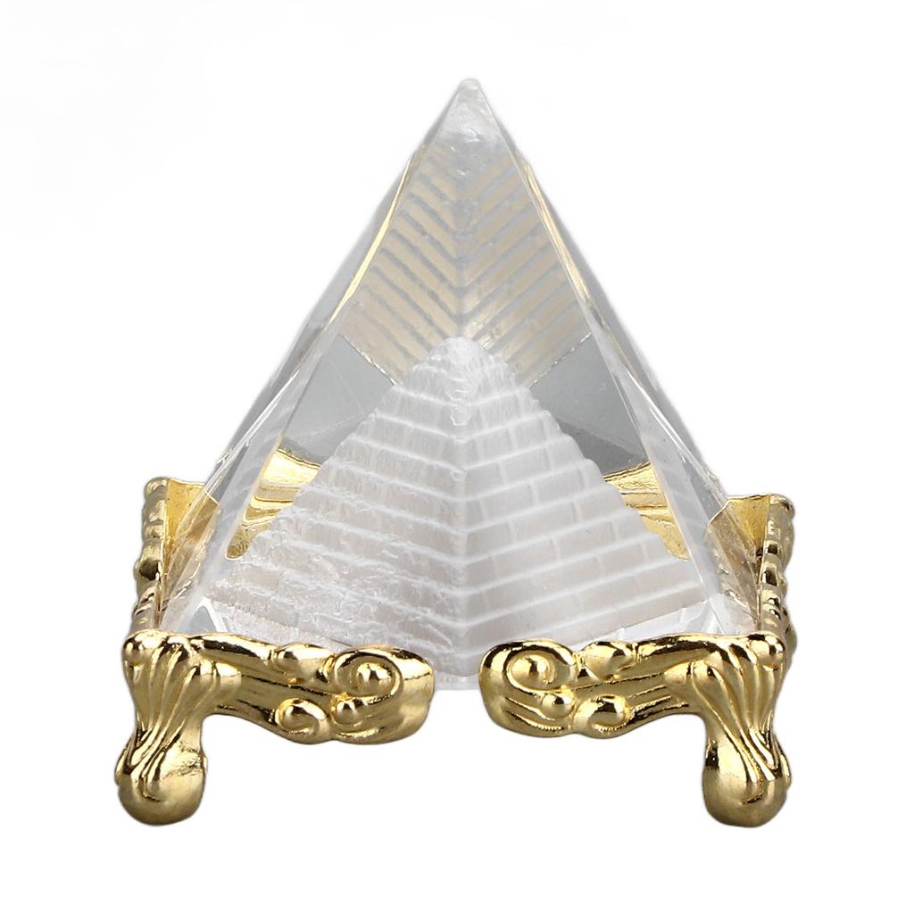 4cm Pyramidenprisma Meditationskristall Geschnitztes Pyramidenornament mit Goldständer für Zuhause Büro Kunst