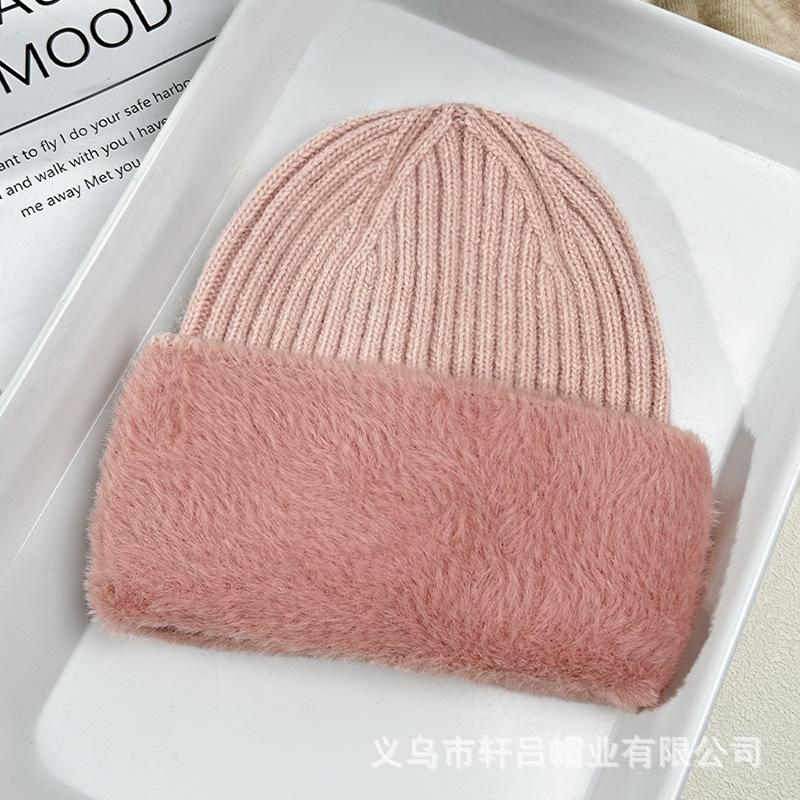 Autumn and winter velvet warm wool hat women's solid color new outdoor cold-proof thickened knitted pullover hat versatile cold hat