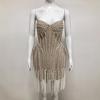 Noul top bustieră sexy și elegant european și american de vară, rochie de seară cu aplicații grele, rochie scurtă cu talie și șolduri cu ciucuri de perle