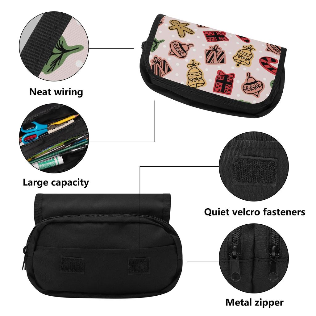 Pencil Pouch Multi Compartment 300D Polyester Metal Zipper with Two Layers for Pens Stationery and Small Accessories for Students
