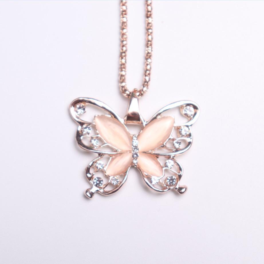C076 Korean Version New Sweater Chain Butterfly Cat's Eye Necklace Women's Versatile Long Jewelry