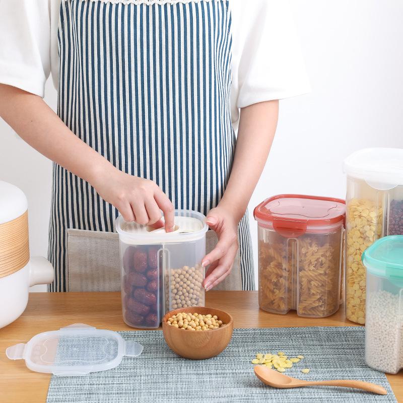 1,9/3 l transparente Getreidedosen aus Kunststoff, versiegelte Vorratstanks, Box, Müslispender, Lebensmittelbehälter, Küchenorganizer, Zubehör