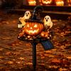 Lumière d'extérieur solaire Citrouille d'Halloween Piquet de jardin, Décoration de jardin LED étanche avec Marqueur de chemin effrayant Chapeau de sorcier et Fantôme,