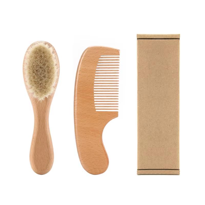 Low MOQ Laser Logo Ionic Paddle Baby Hair Brush Newborn Toddler Natural Wooden Goat Bristle Waterproof Cushion Hair Extension