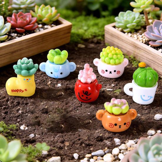 Miniature Cactus Figurine Cute Tiny Potted Cactus for Home Office Desk Tabletop Decor Simulation Greenery Plants for Fairy Garden Micro