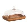 Rectangular Acacia Wood Butter Plate Glass Cover Cheese Butter Plate Snack Cake Dessert Plate Butter Box Tableware