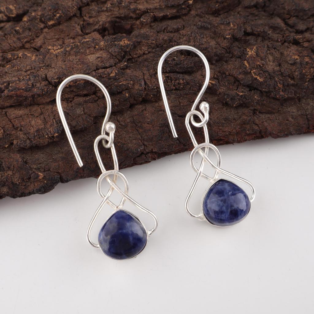 Sodalite Handmade Gemstone Earrings, 925 Sterling Silver Earrings Everyday Jewelry, Earrings For Engagement Gift