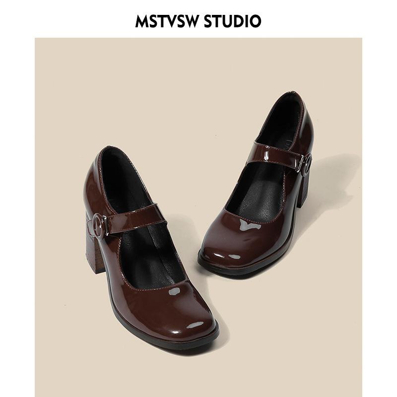 Mary Jane Shoes Women's Retro Hepburn Black High Heel One-button Thick Heel Square Head Single Shoes Women