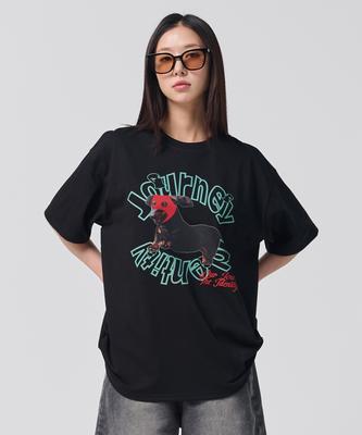 OUNDERR Mask Puppy Tee Oversized Short Sleeve T-Shirt [Black]