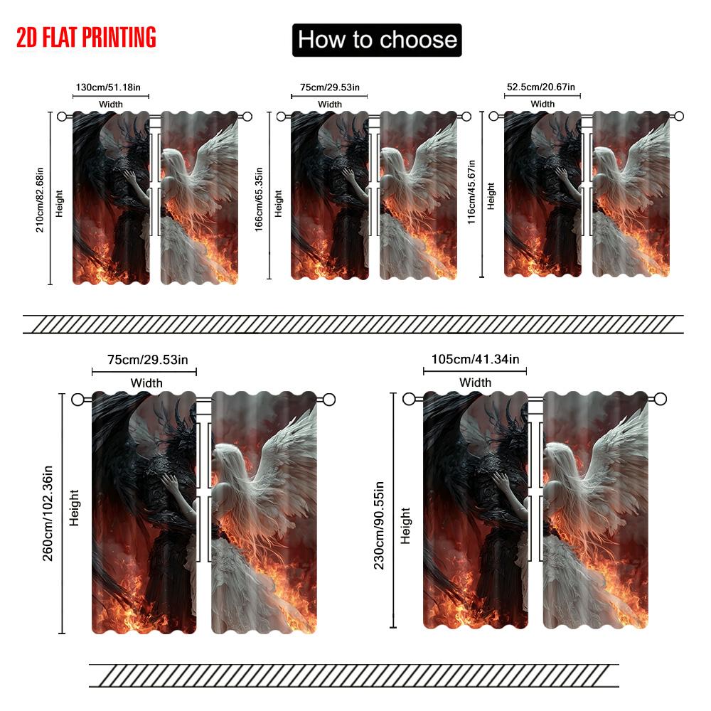 2pcs   Plane Printing Print Curtains Black Angel and Beauty Versatile 100% Polyester (without Rod) Art Deco Festive Perfect for