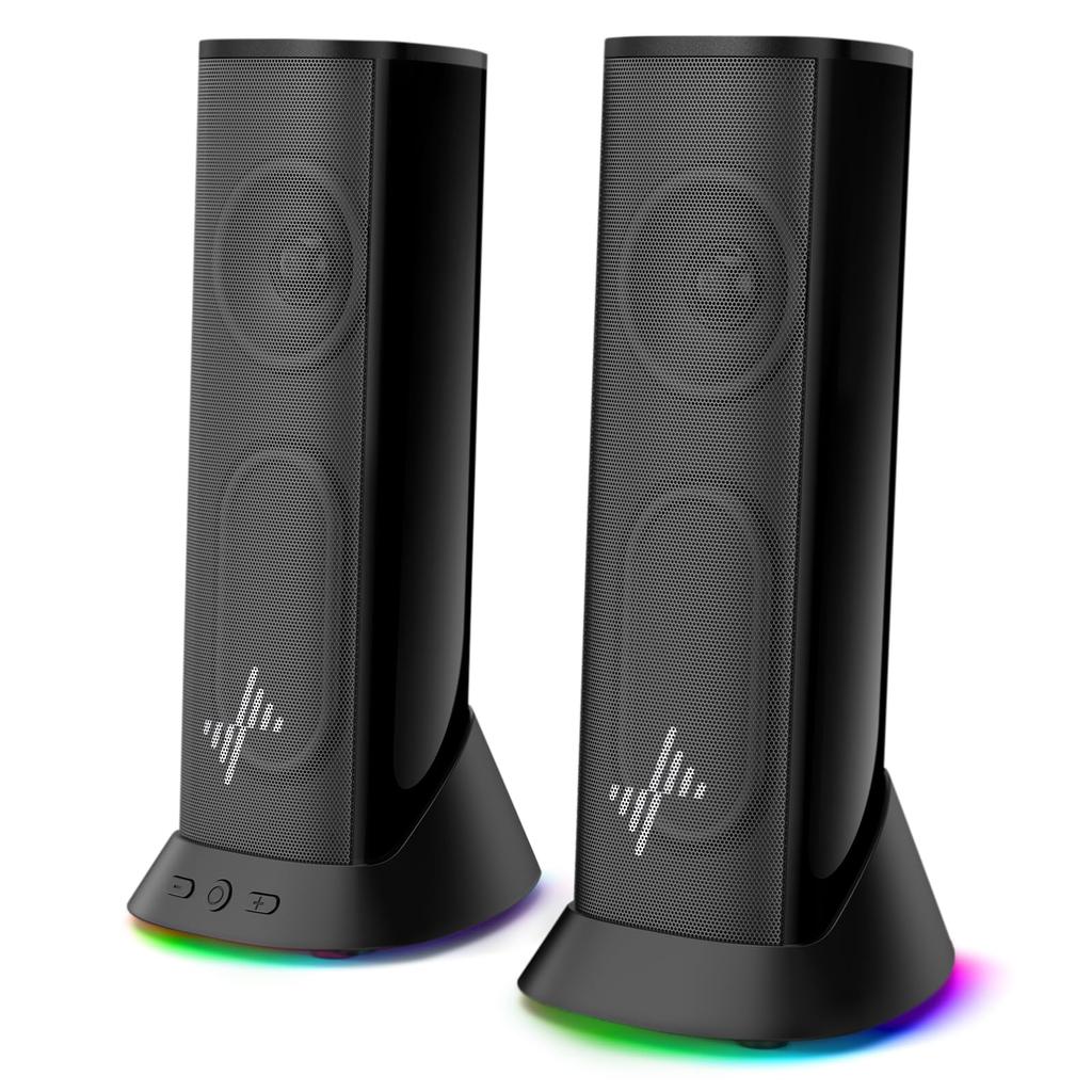 Nylavee PC Speakers for Stereo with Enhanced 9 LED Wired Compatible with and Xbox PC, Hi-Fi Bass, Lights, USB/Type-C Powered, 3.5mm Connection,