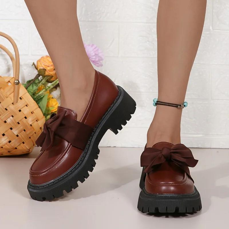 2024 Brand Women's Shoes Loafers Women's High Heels Fashion Butterfly-knot Office and Career Hot Sale Slip-on Solid Heels Women