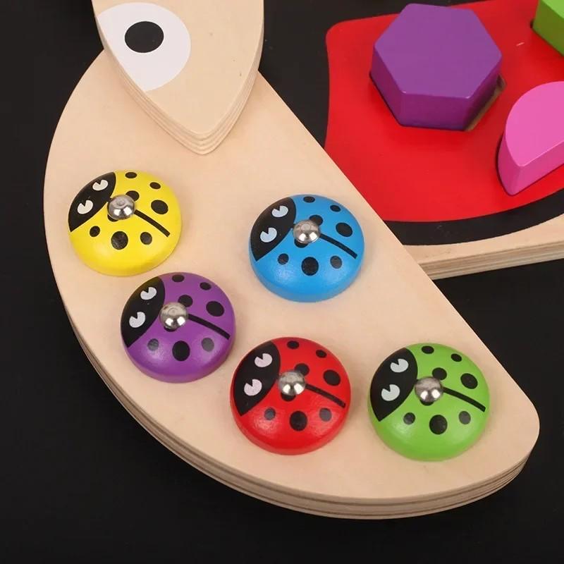 Wooden 3D Toys Magnetic Fishing Game Ladybug Shape Matching Building Blocks Animal Puzzle Game Early Education
