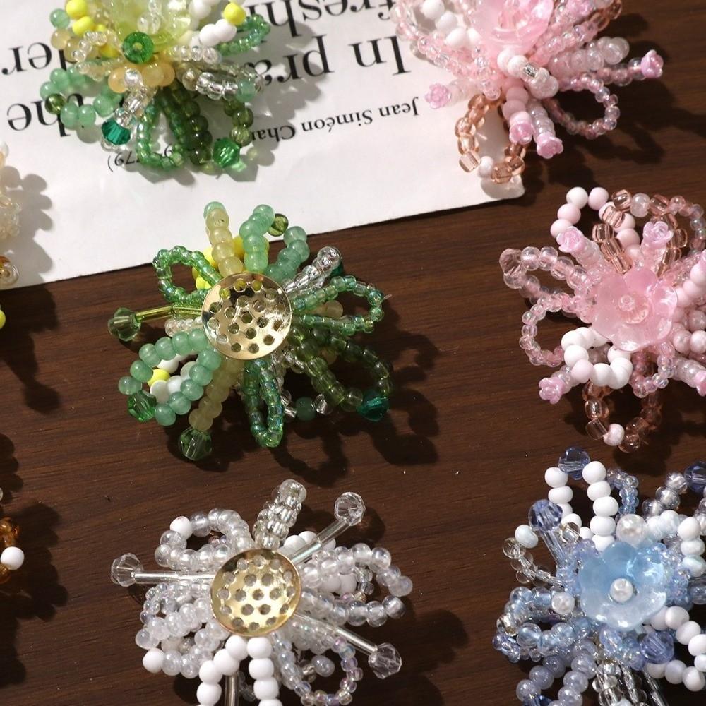 Dopamine Style Beaded Flowers Clusters 2-Piece Set Flower Accessories DIY Earrings  Summer Wear