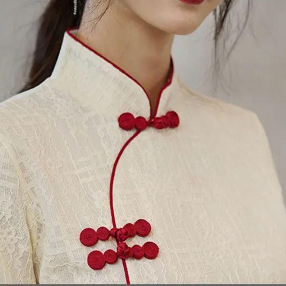 China-Chic Qipao Dress Long Fork Cheongsam Short Pattern Traditional Chinese Dress  Wedding