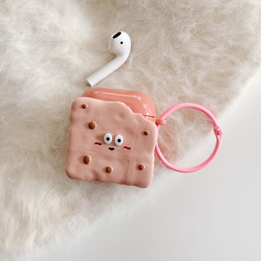 Ins Pink Biscuit Cartoon 3d Relif Round Keychain Earphone Case For Apple Airpod 2 3 Pro 2nd 1 Wireless Bluetooth Charging Box