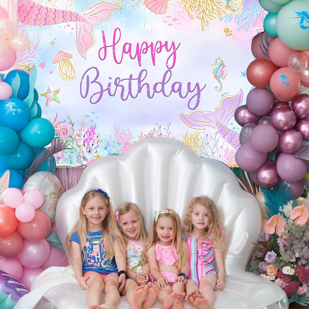 Glitter Mermaid Theme Backdrop Photography Baby Shower Decor Background Photocall Girl Birthday Backdrops Decor