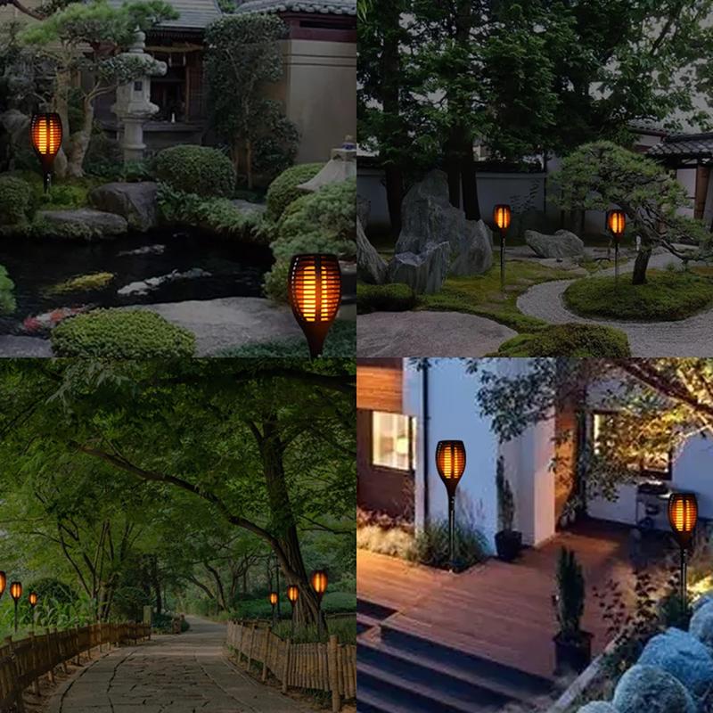 2024 New Solar Flame Torch Lights Flashing Lamp Waterproof Solars Charging Induction Garden Decoration Outdoor Lawn Floor Lights