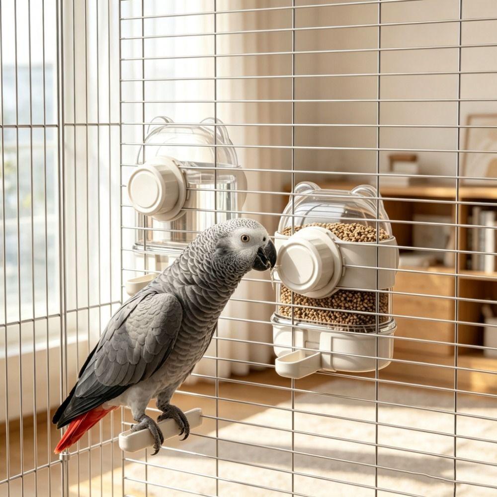 Hanging 2 In 1 Bird Water Dispenser Large Capacity Bird Cage Feeder Bird Food Container Parakeets