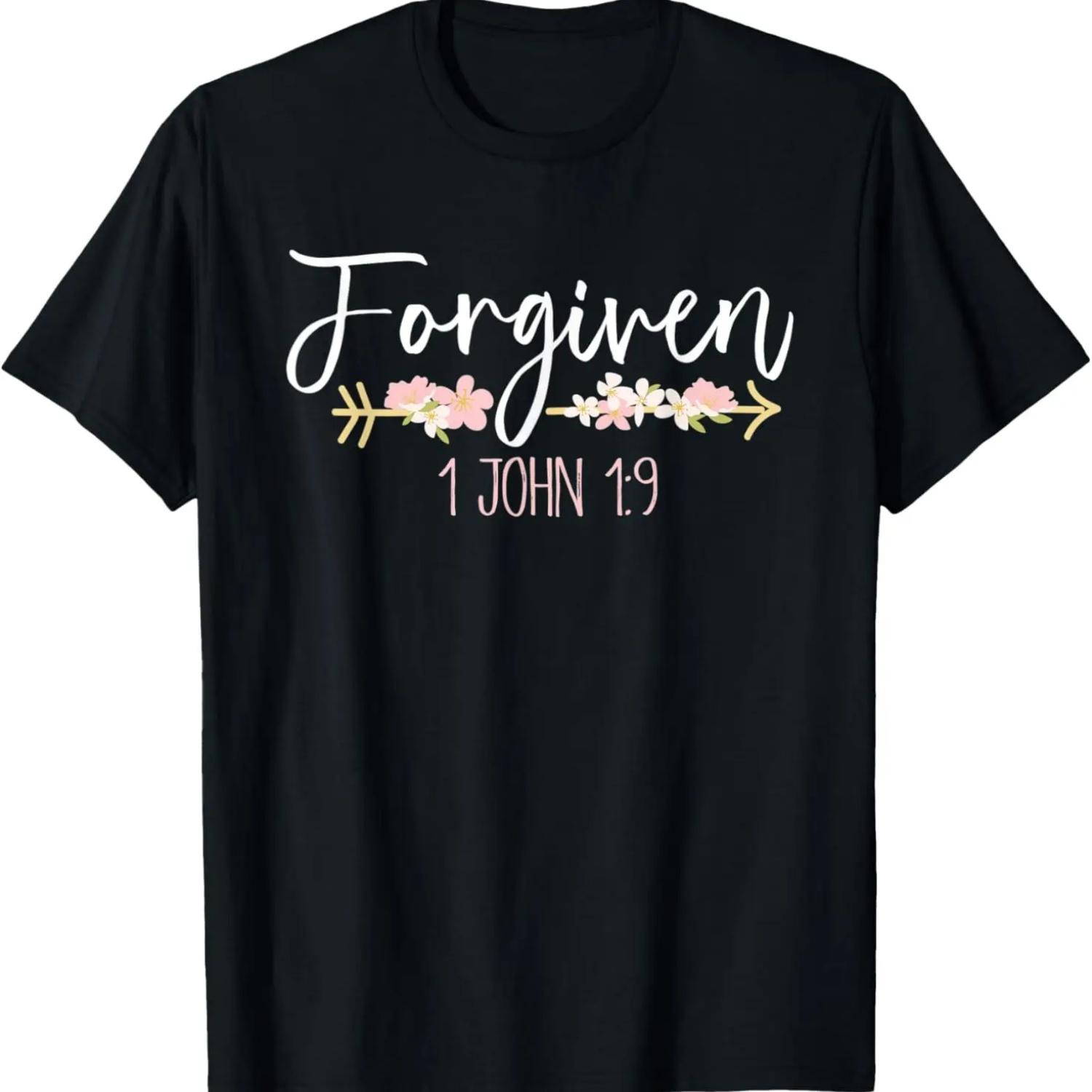 Christian Bible Verse Forgiven 1 John 1_9 Flower T-Shirt S чёрный