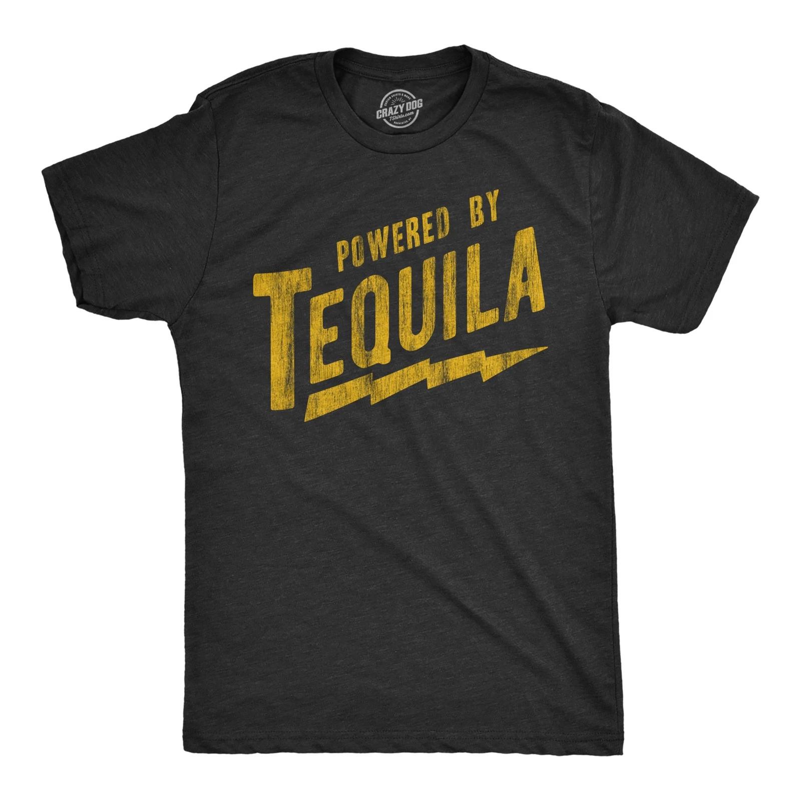 Mens Powered By Tequila T Shirt Funny Liquor Lovers Drinking Tee for Guys XL