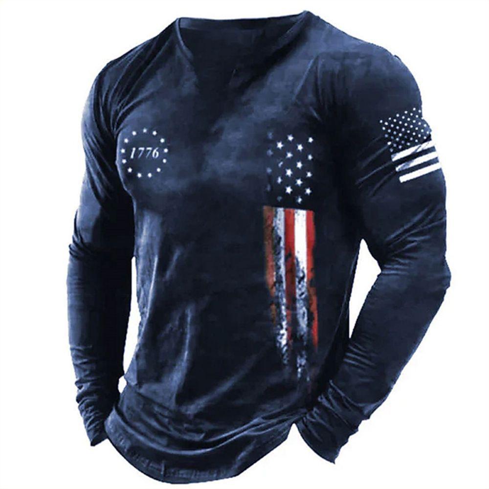 Men Retro Long Sleeve T-Shirt O Neck Pullover Autumn Winter Male Shirt Top Tees Oversize Men's Clothing