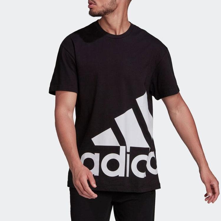 Adidas Contrast Letter Big Logo Casual Crew Neck T-Shirt Men Tops Black HE1830