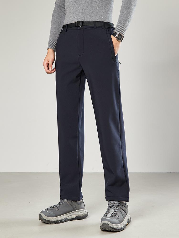 Unisex Fleece-Lined Soft Shell Pants: Warm, Waterproof, Elastic, Straight-Leg for Autumn/Winter Outdoor Hiking & Mountaineering.