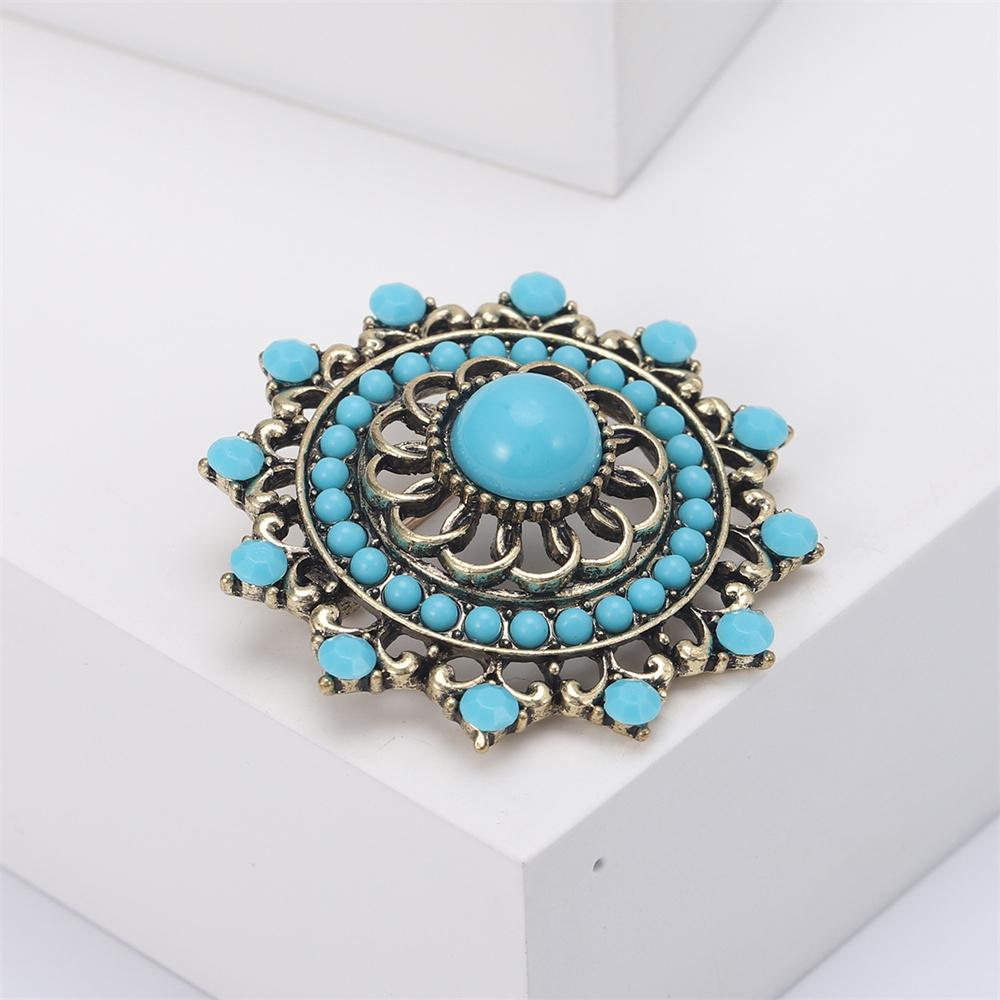Classic Turkish Brooches for Women Turquoise Flower Pin Friends Party Gift Jewellery Accessories