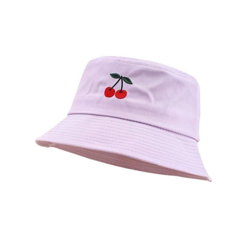 Ins New Cherry Pattern Embroidered Bucket Hat Outdoor Casual Versatile Sun Hat Couple Simple Basin Hat