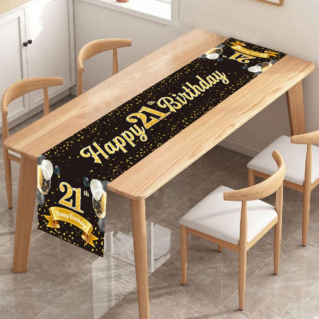 Elegancki Czarno-Złoty Bieżnik na Stół Obrus Urodzinowy dla Mężczyzn i Kobiet Idealna Dekoracja na Imprezę dla Niego lub dla Niej 180x35cm