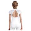 Girls Lace Cap Sleeves Dance Leotard Sheer Mesh Patchwork Cutout Bodysuit for Ballet Practice Exam