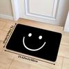 2D Flat Simple Smile Face Black Flannel Door Mat Non Slip Happy Entryway Rug for Kitchen Bathroom Home Decor