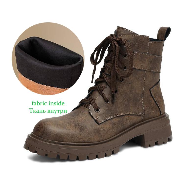 Krazing Pot Cow Skin Winter Round Toe Western Boots Med Heels Lace Up Women British School Ankle Boots