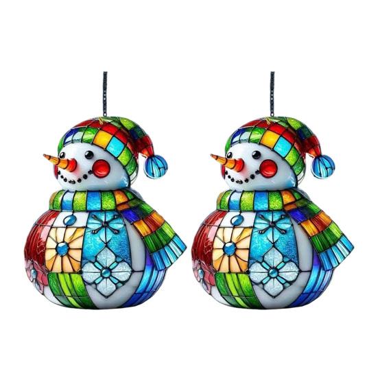Yousheng Cute Snowman Suncatcher Acrylic Stained Glass Window Hanging Ornament for Christmas Car Indoor Outdoor Decor