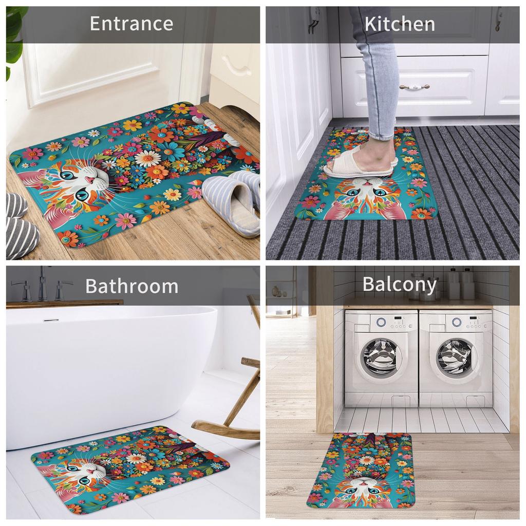 Floral Cat Doormat Mat Anti-Slip  Bathroom Kitchen Living Room Rug Carpet 40*60cm