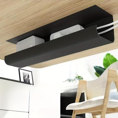 No-Drill Cord Organizer Box with Ventilation Slots - Sleek Black Under Desk Cable Management for Office & Home, Space-Saving Wire Holder for Chargers