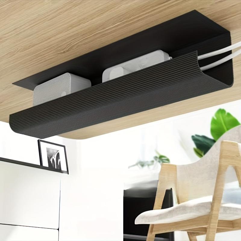 No-Drill Cord Organizer Box with Ventilation Slots - Sleek Black Under Desk Cable Management for Office & Home, Space-Saving Wire Holder for Chargers